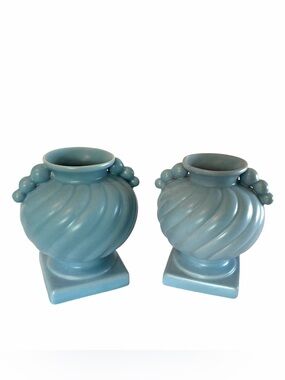 Stangl Pottery Vintage Blue Ceramic Swirl Accent Vases 5” Pair
